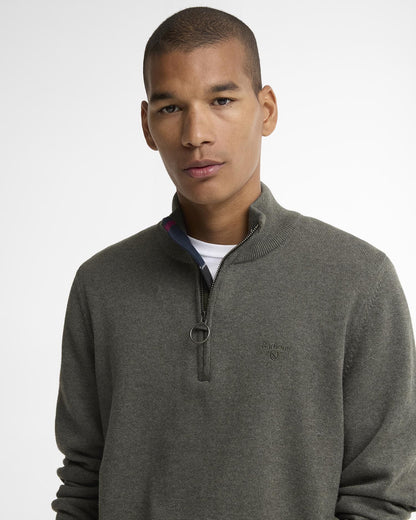 Barbour Cotton Quarter-Zip Jumper in Olive - detail