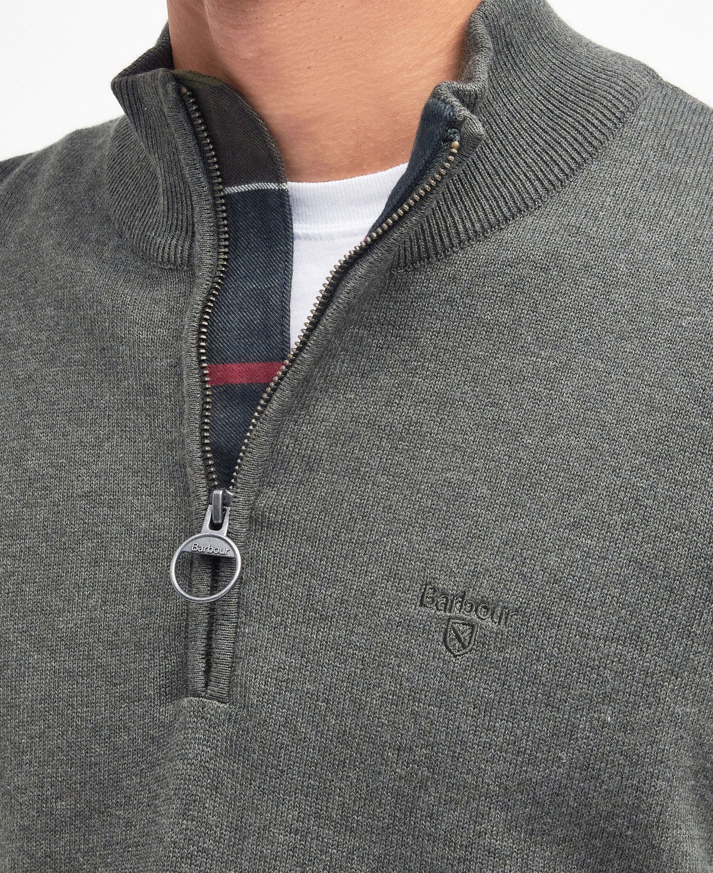 Barbour Cotton Quarter-Zip Jumper in Olive - detail