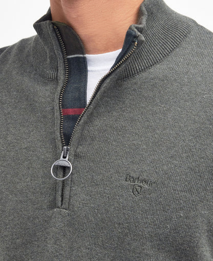 Barbour Cotton Quarter-Zip Jumper in Olive - detail