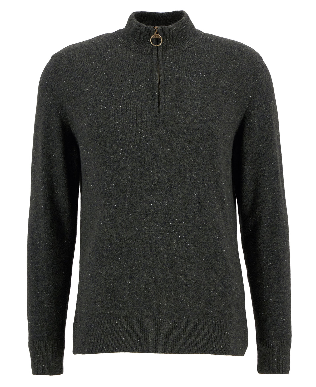 Barbour Essential Tisbury Quarter Zip Jumper in Dark Green - flat