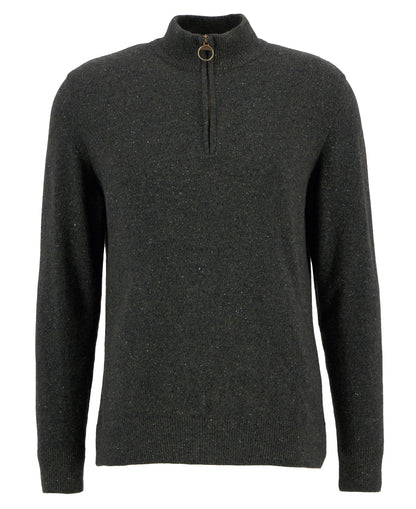 Barbour Essential Tisbury Quarter Zip Jumper in Dark Green - flat