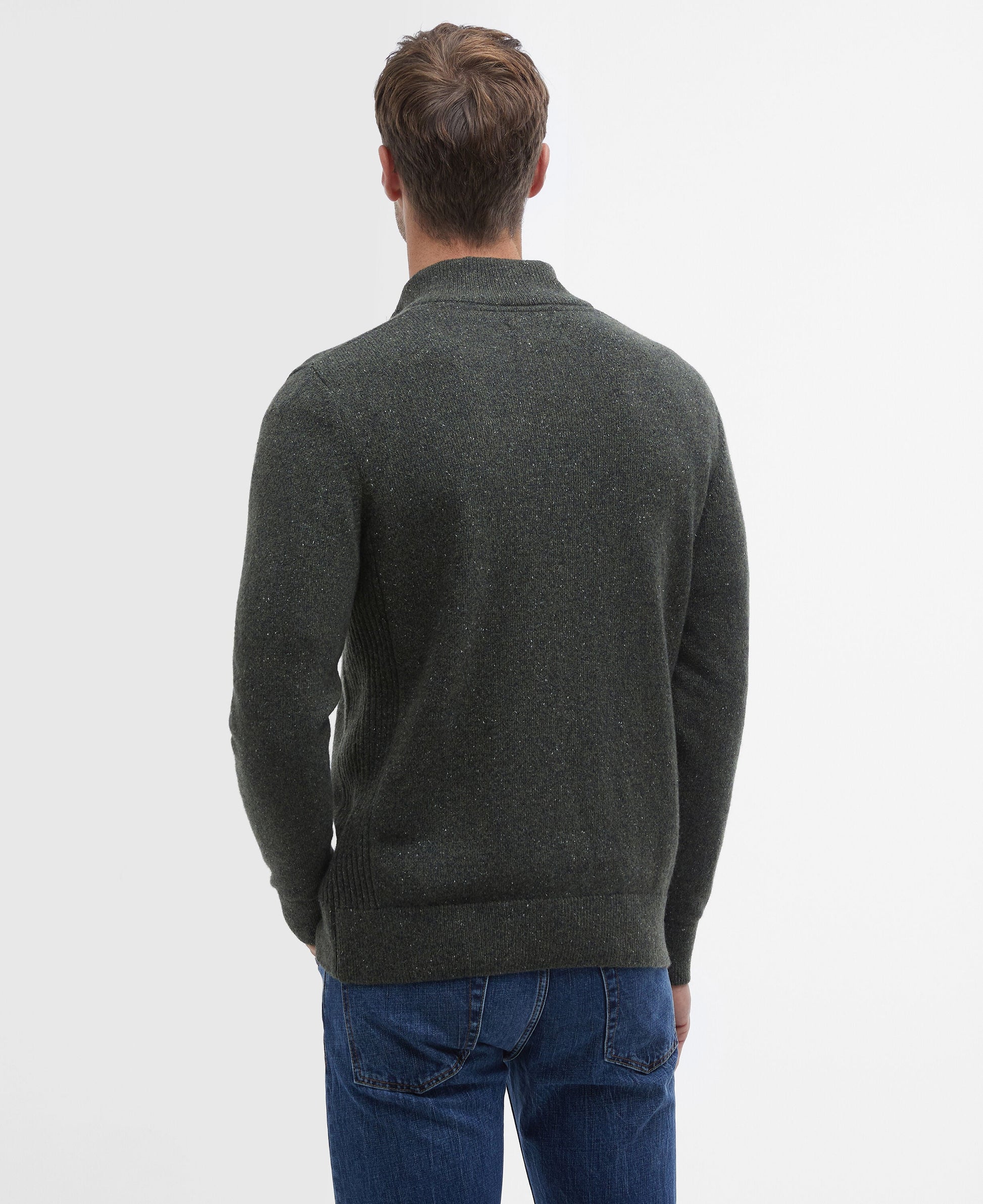 Barbour Essential Tisbury Quarter Zip Jumper in Dark Green - back