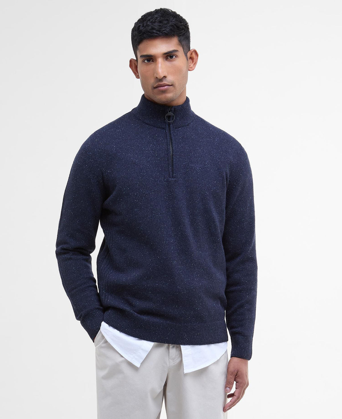 Barbour Essential Tisbury Quarter Zip Jumper in Navy - front
