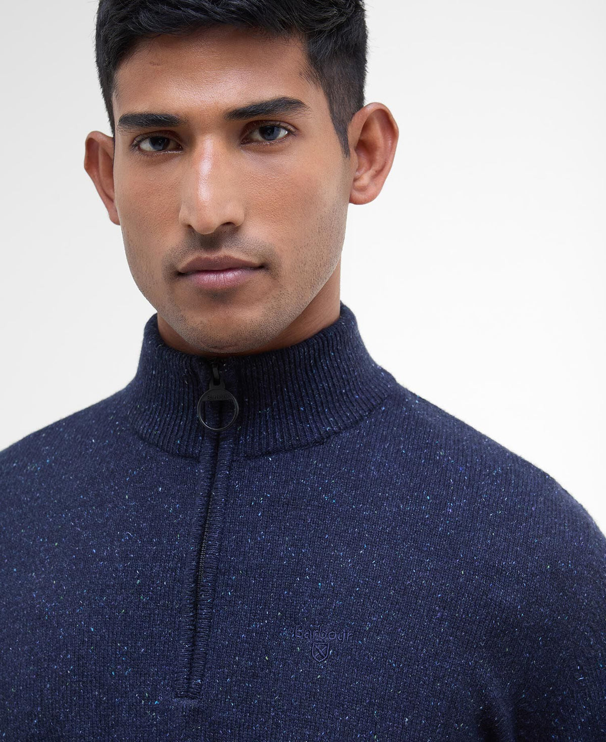 Barbour Essential Tisbury Quarter Zip Jumper in Navy - detail