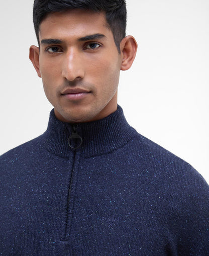 Barbour Essential Tisbury Quarter Zip Jumper in Navy - detail