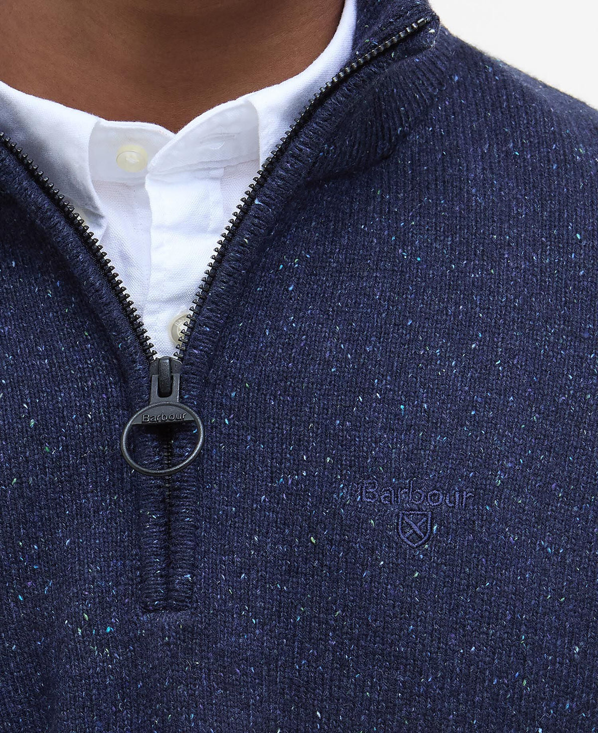 Barbour Essential Tisbury Quarter Zip Jumper in Navy - fabric detail