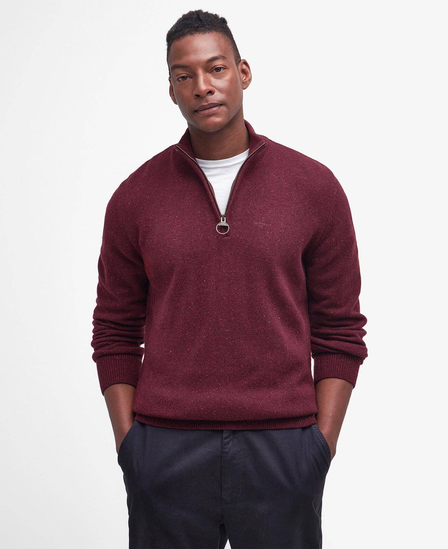 Barbour Essential Tisbury Half-Zip Jumper - Ruby MKN1187RE53_01front