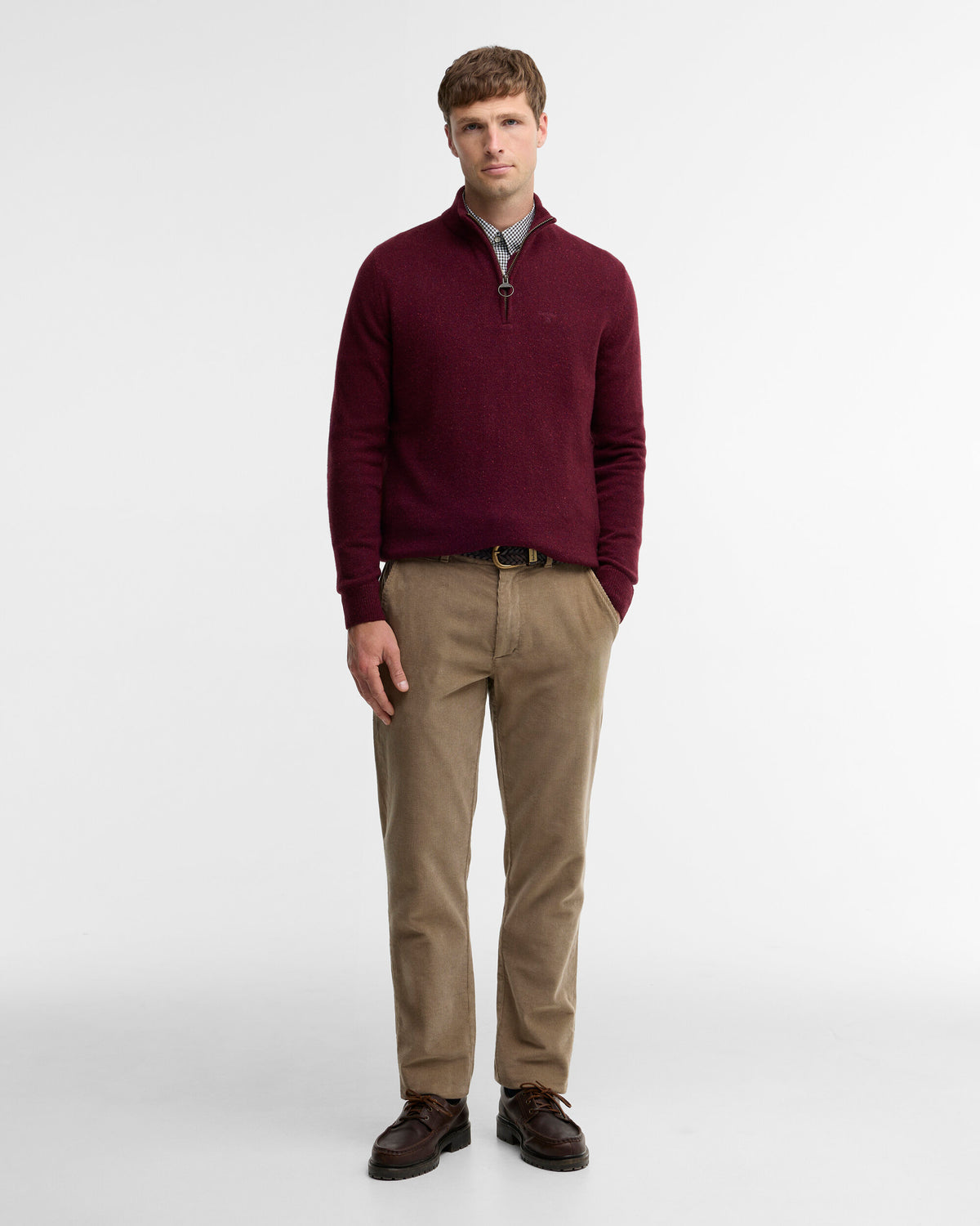 Barbour Essential Tisbury Quarter-Zip Jumper - Ruby MKN1187RE53_03getthelook