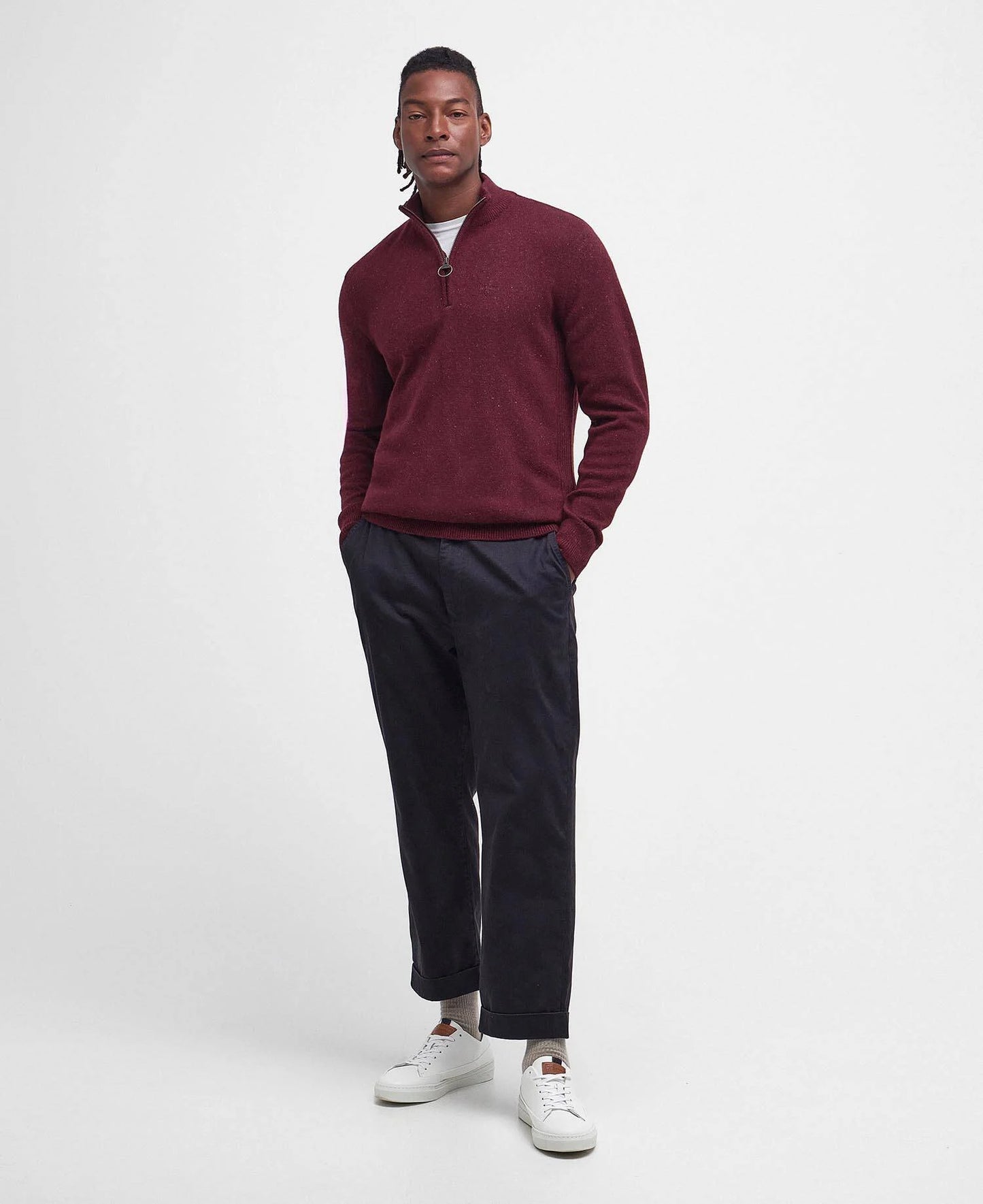 Barbour Essential Tisbury Half-Zip Jumper - Ruby MKN1187RE53_03getthelook
