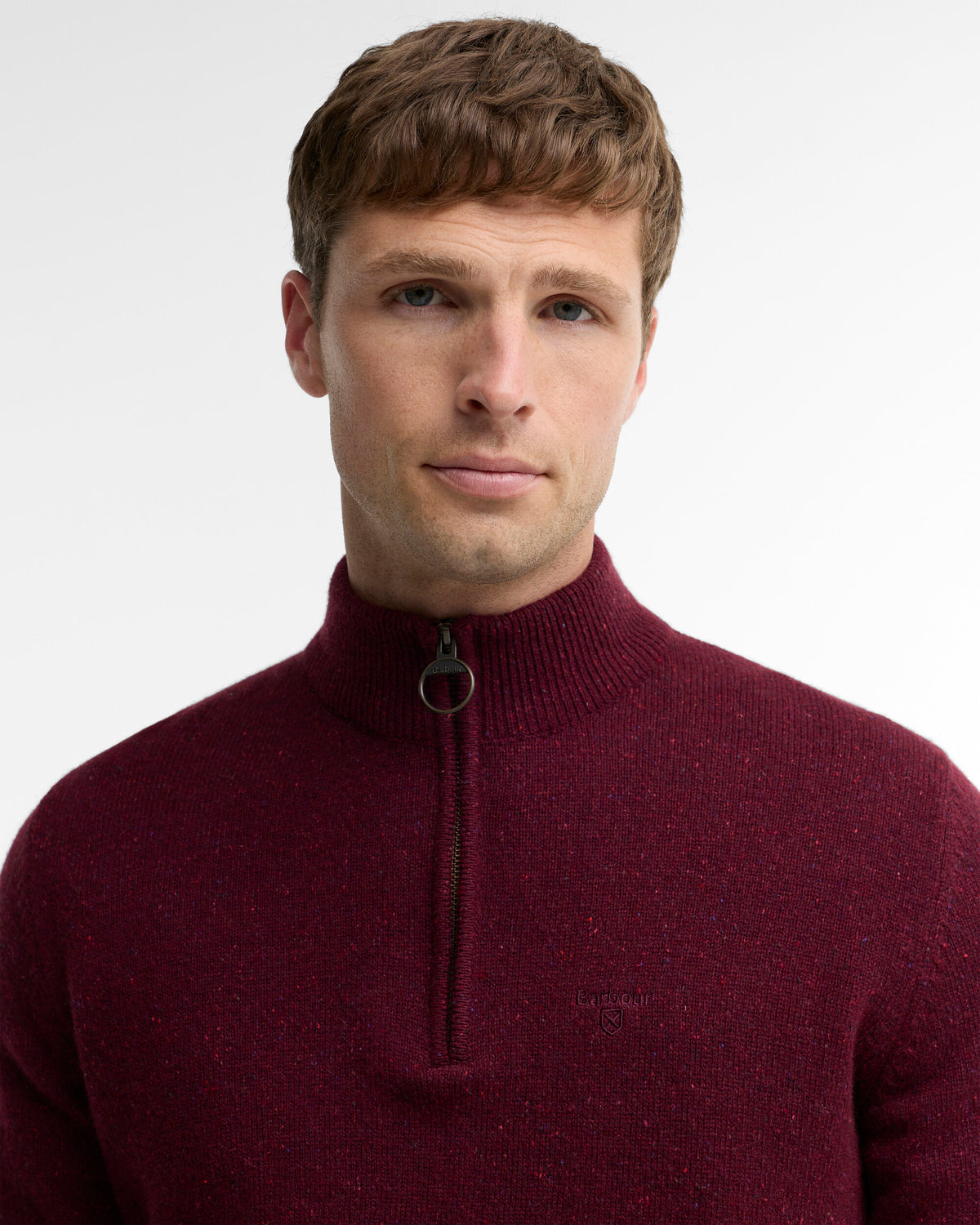 Barbour Essential Tisbury Quarter-Zip Jumper - Ruby MKN1187RE53_05detaila_c7f46660-ba50-487f-801f-6c6d371492d0