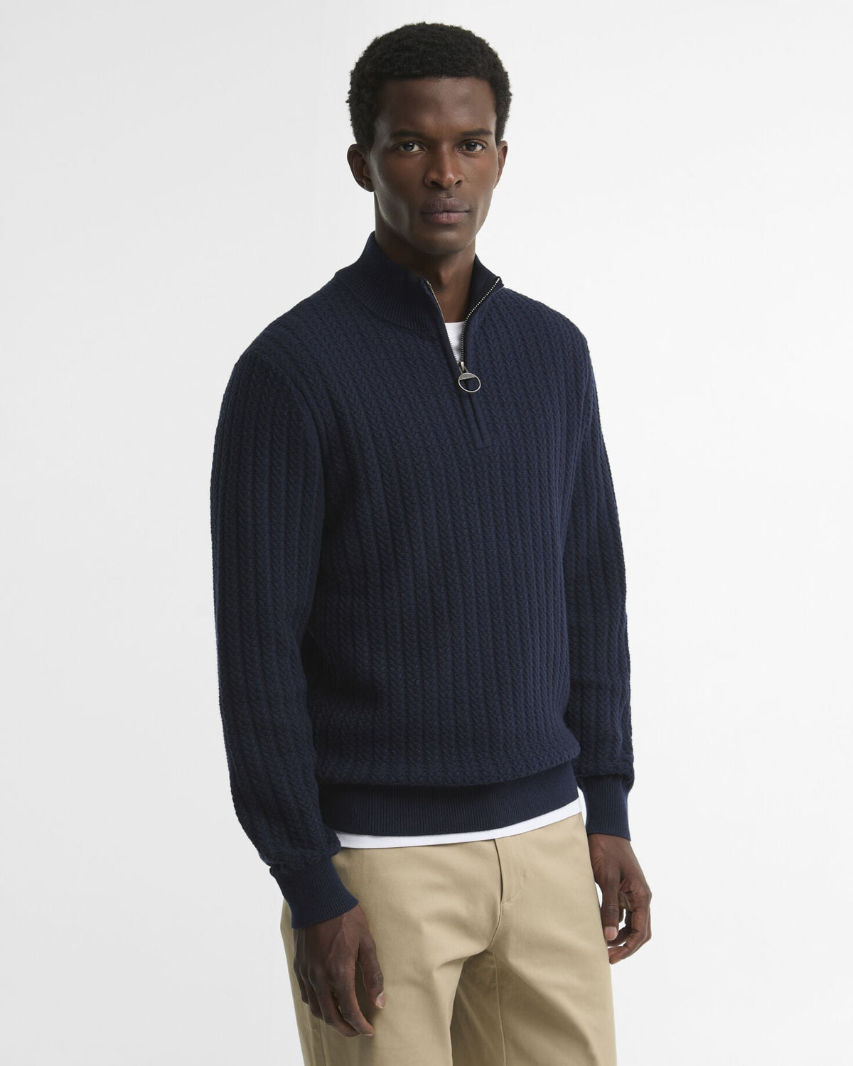 Barbour Herringbone Half Zip Jumper in Navy - front