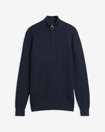 Barbour Herringbone Half Zip Jumper in Navy - flat