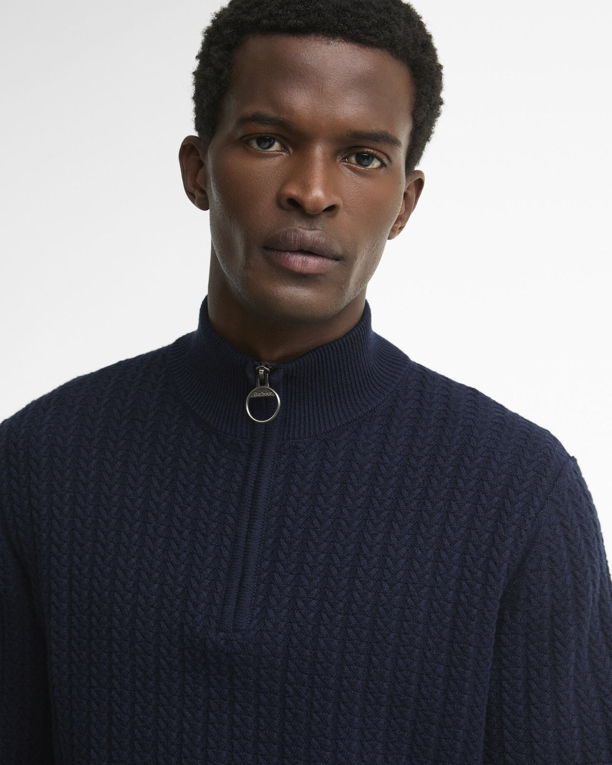 Barbour Herringbone Half Zip Jumper in Navy - detail