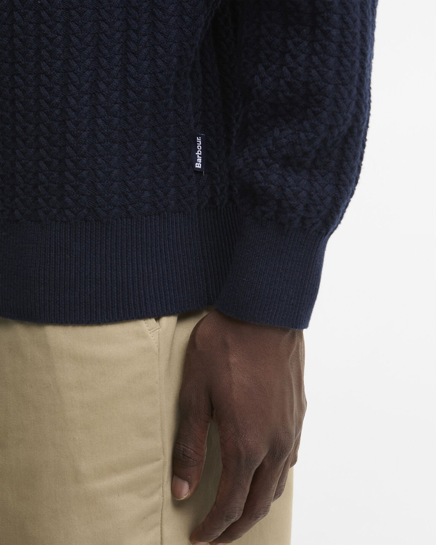Barbour Herringbone Half Zip Jumper in Navy - fabric detail