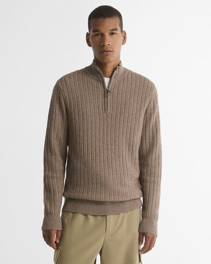 Barbour Herringbone Half-Zip Jumper Stone - front