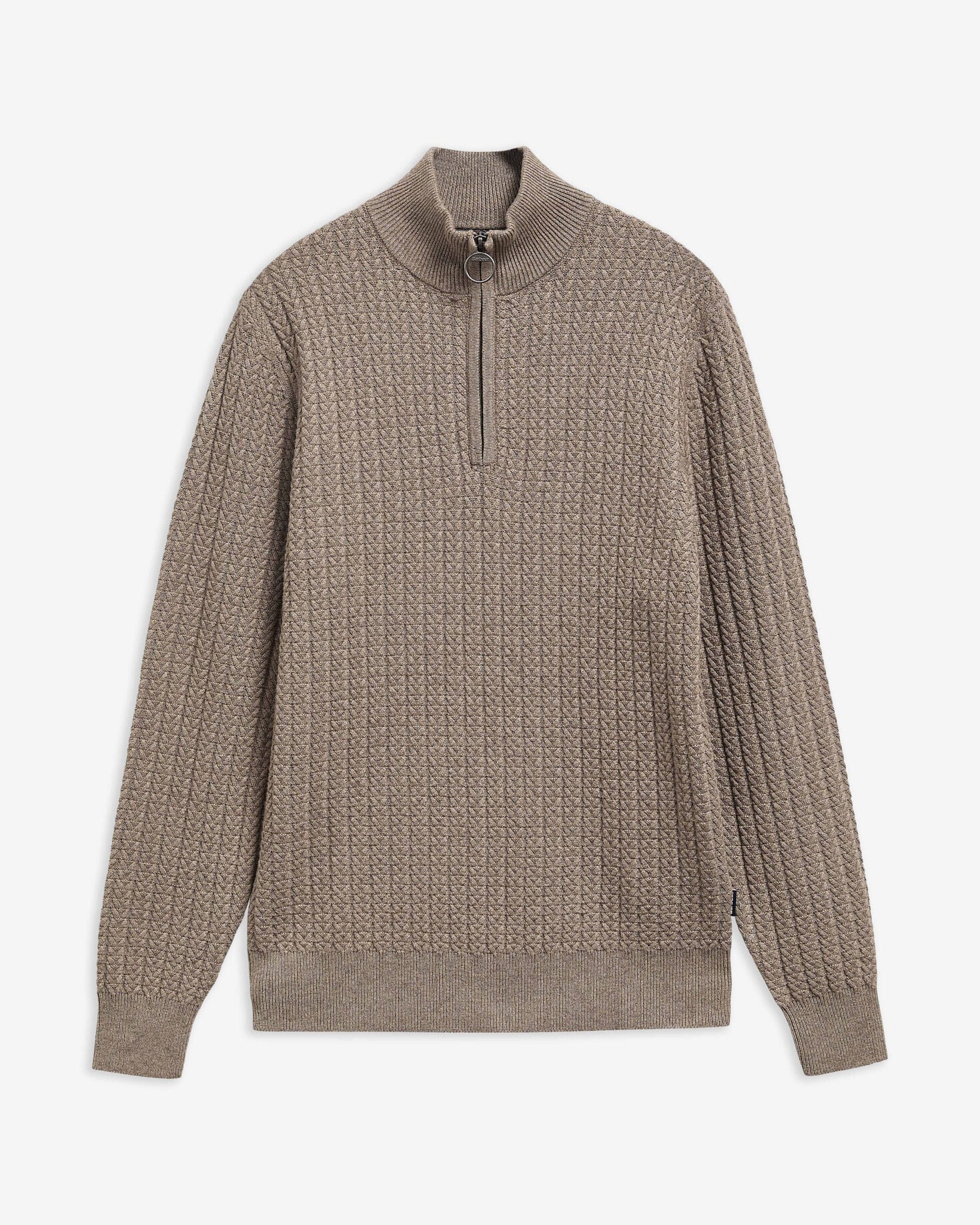 Barbour Herringbone Half-Zip Jumper Stone - flat