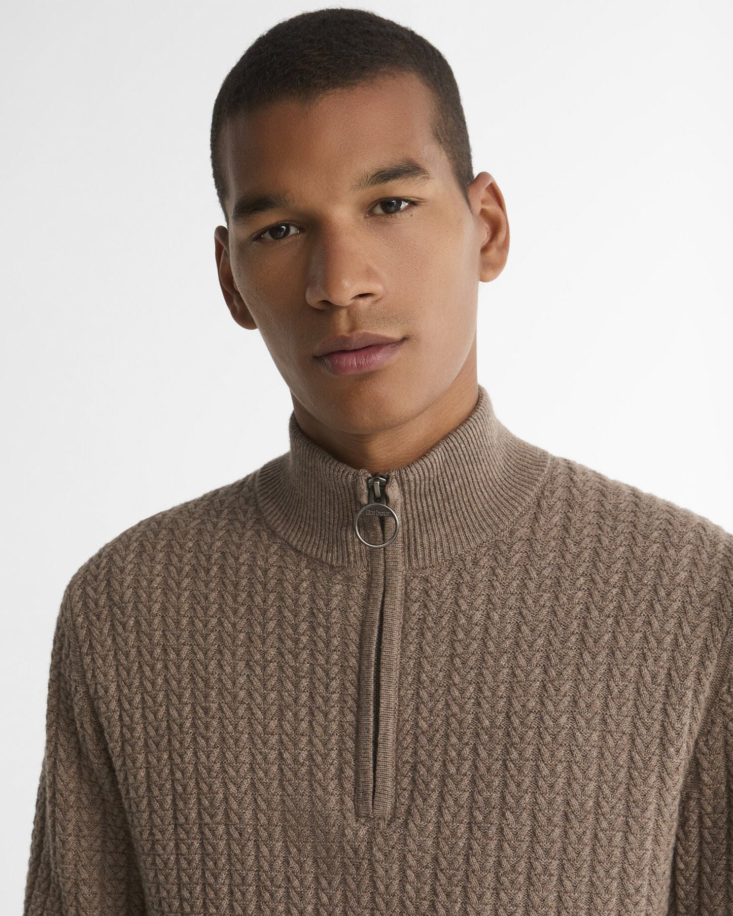 Barbour Herringbone Half-Zip Jumper Stone - detail