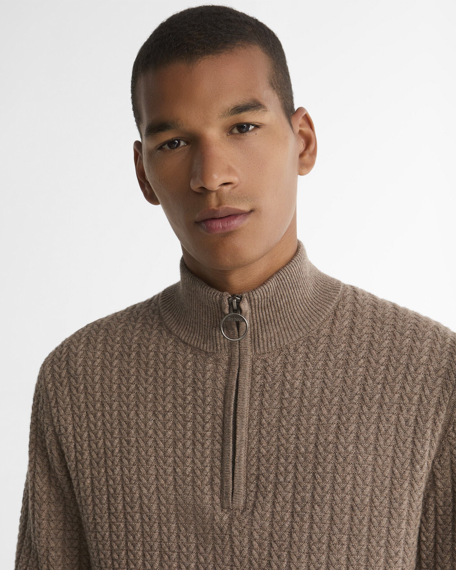 Barbour Herringbone Half-Zip Jumper Stone - detail