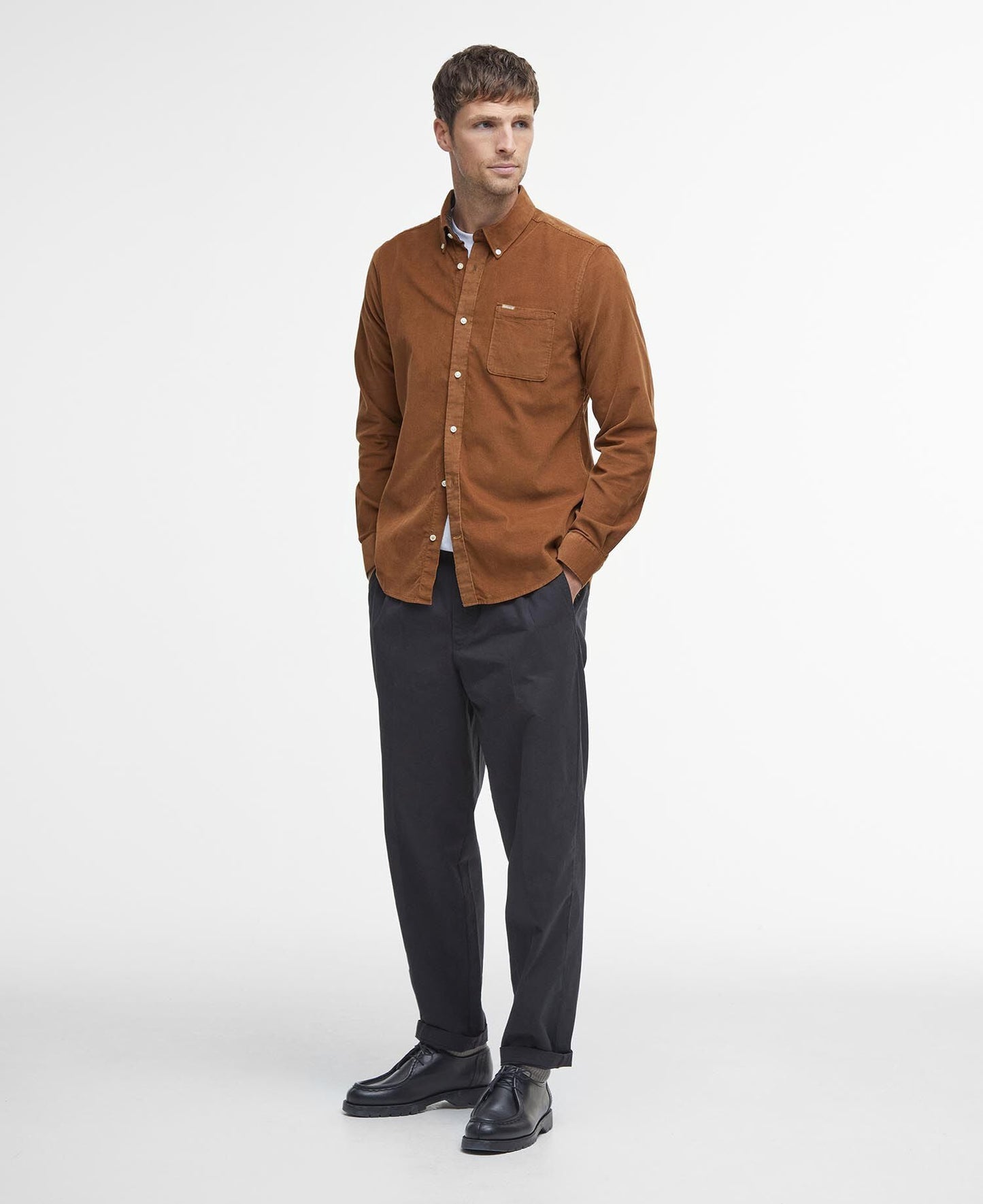 Barbour Ramsey Tailored Shirt Sandstone - styled