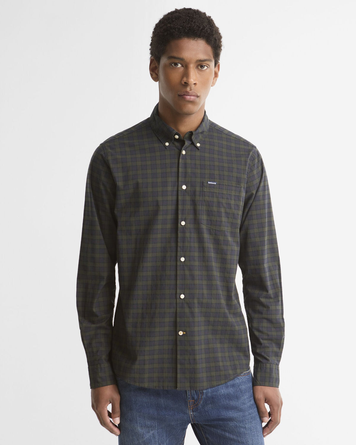 Barbour Lomond shirt in Shadow check, worn front view
