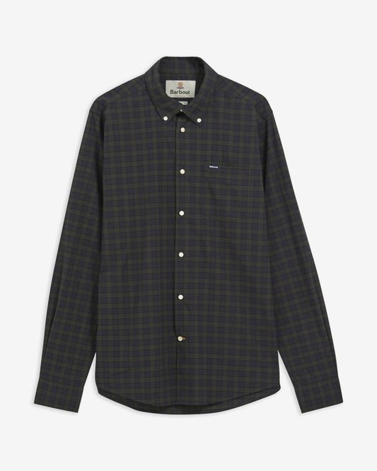 Barbour Lomond Tailored Long-Sleeved Shirt in Shadow check, flat product view — Ryle Menswear, Tralee