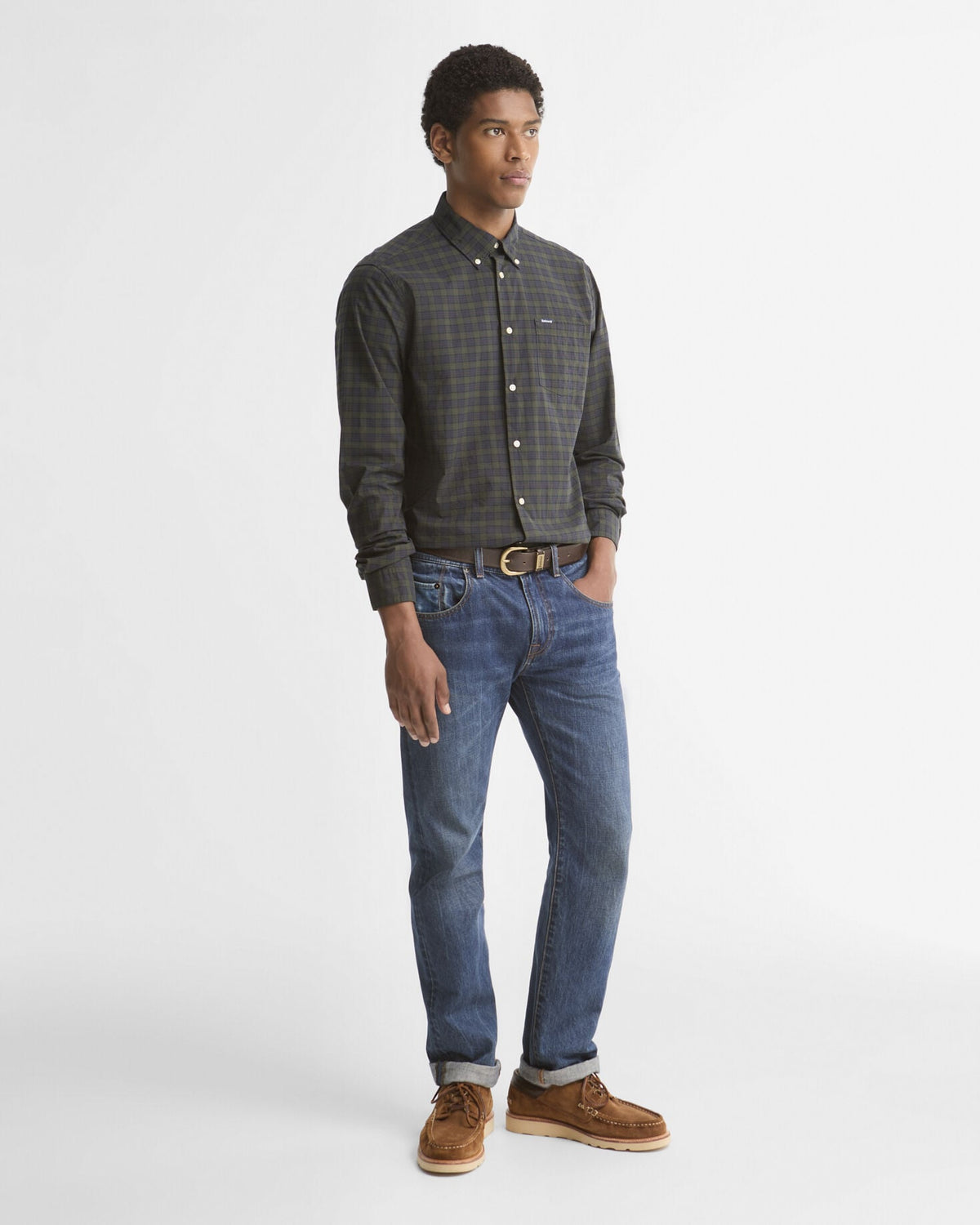 Barbour Lomond shirt in Shadow check, styled with jeans