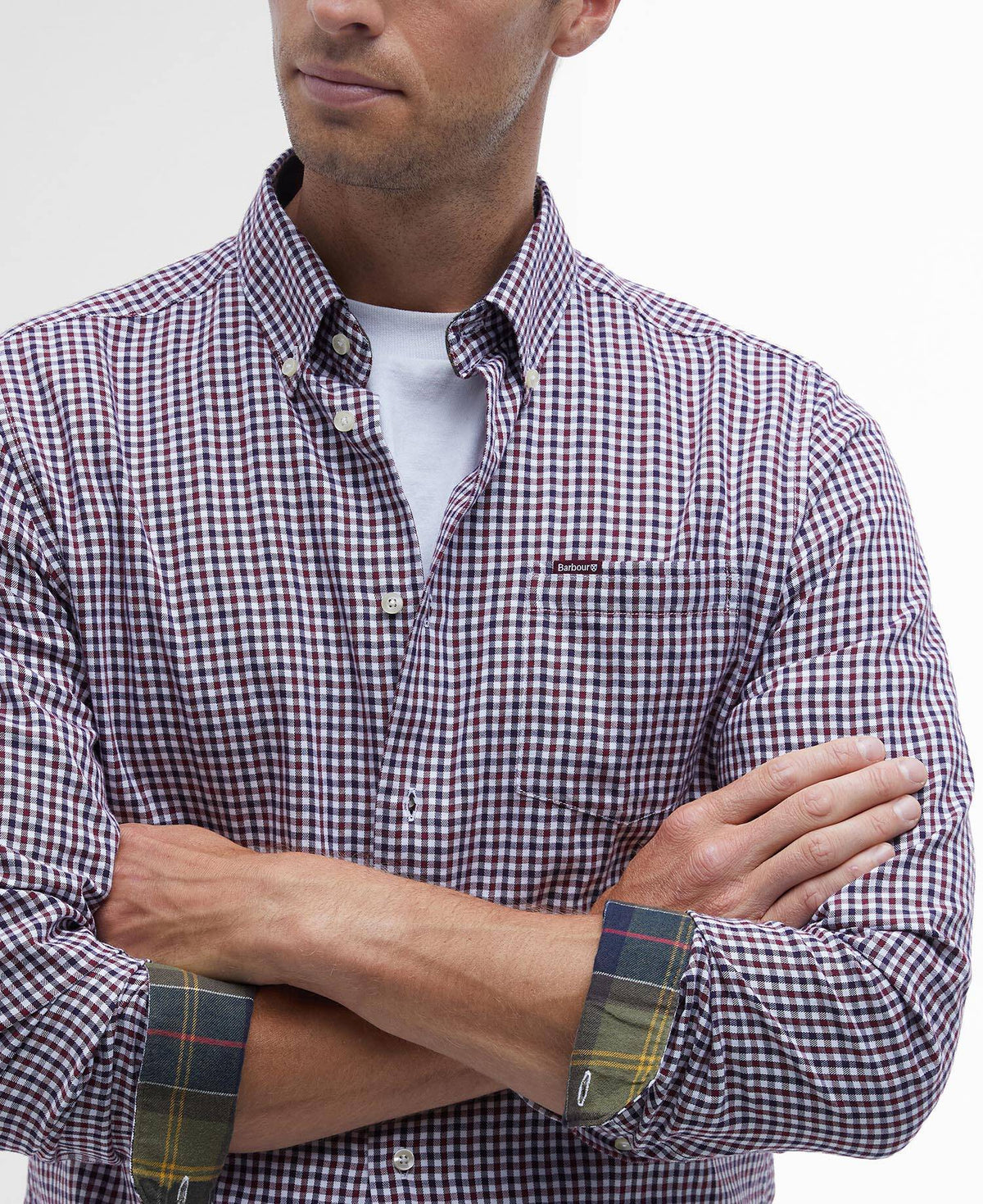 Barbour Padshaw Tailored Long-Sleeved Shirt in Red - fabric detail