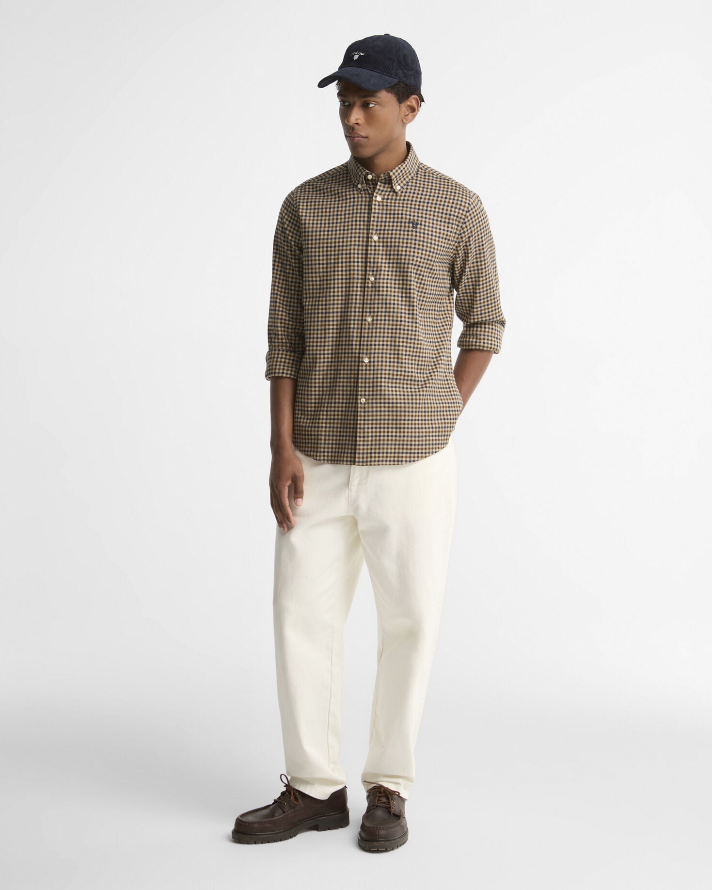 Barbour Finkle Tailored Shirt Dark Sand - styled