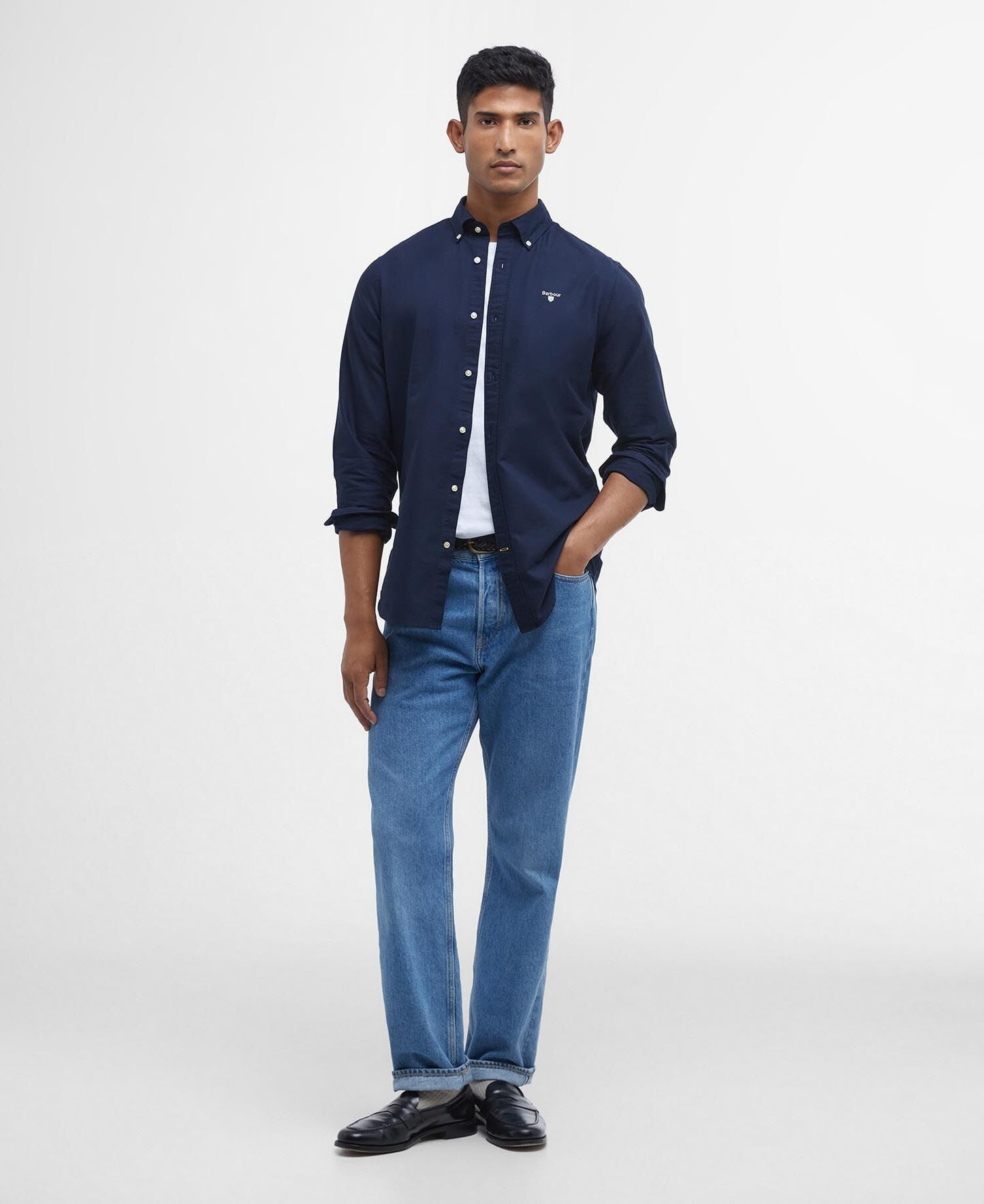 Barbour Oxford Tailored Shirt Navy - styled