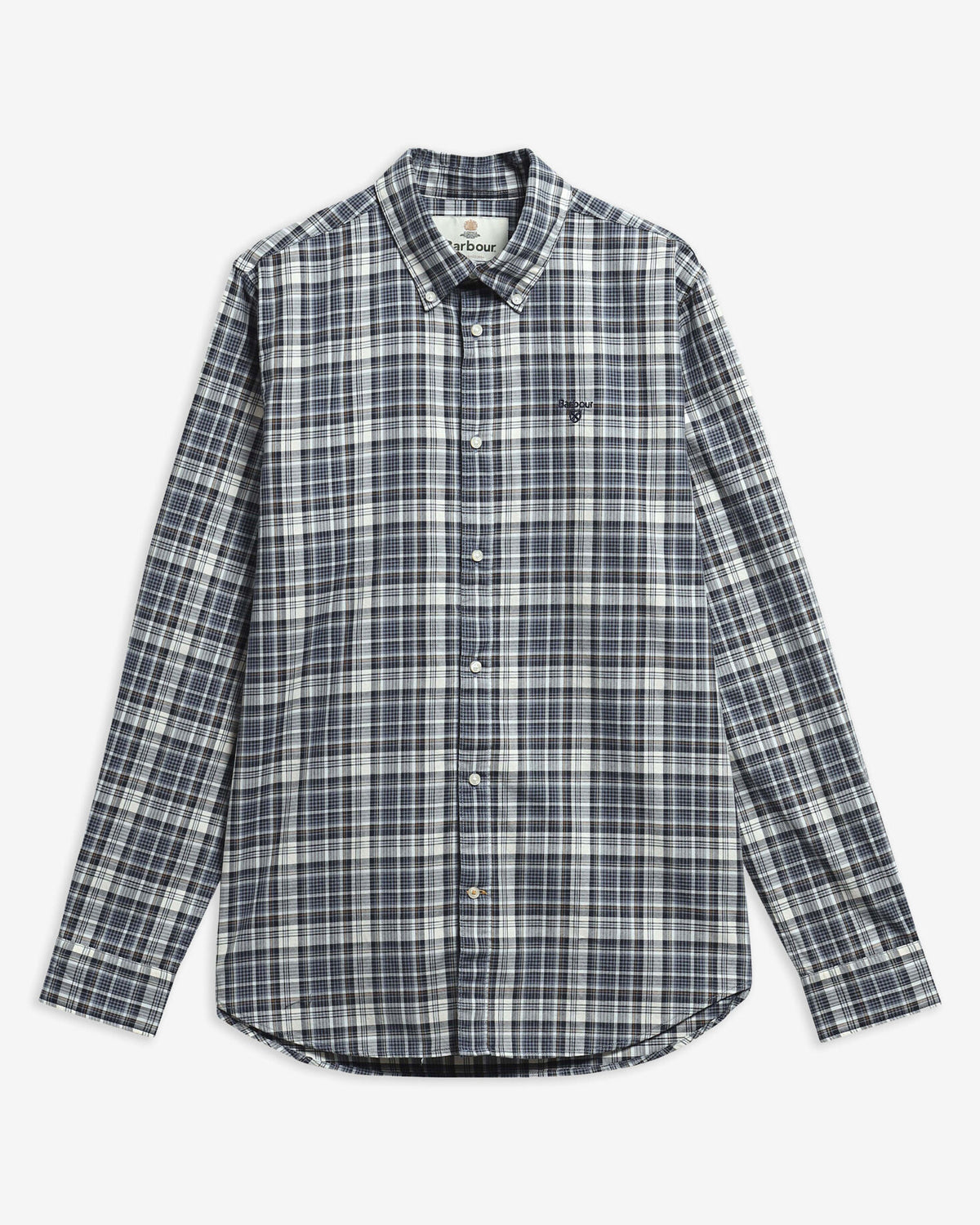 Barbour Mosswood Tailored Long-Sleeved Shirt in Navy - flat