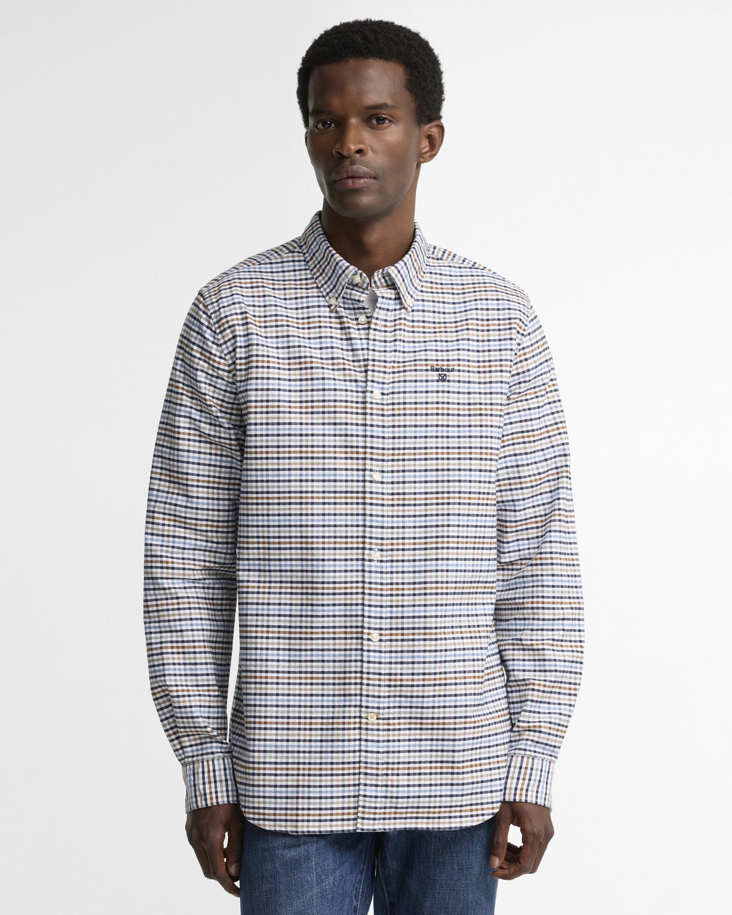 Barbour Rickwood Gingham Shirt Stone - front