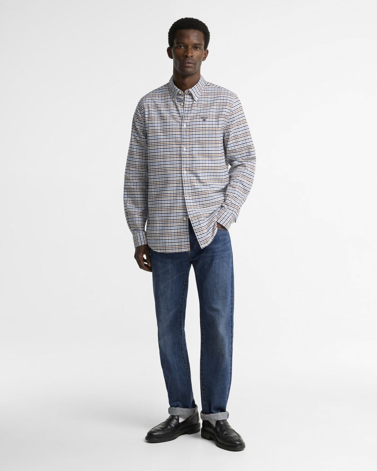 Barbour Rickwood Gingham Shirt Stone - styled
