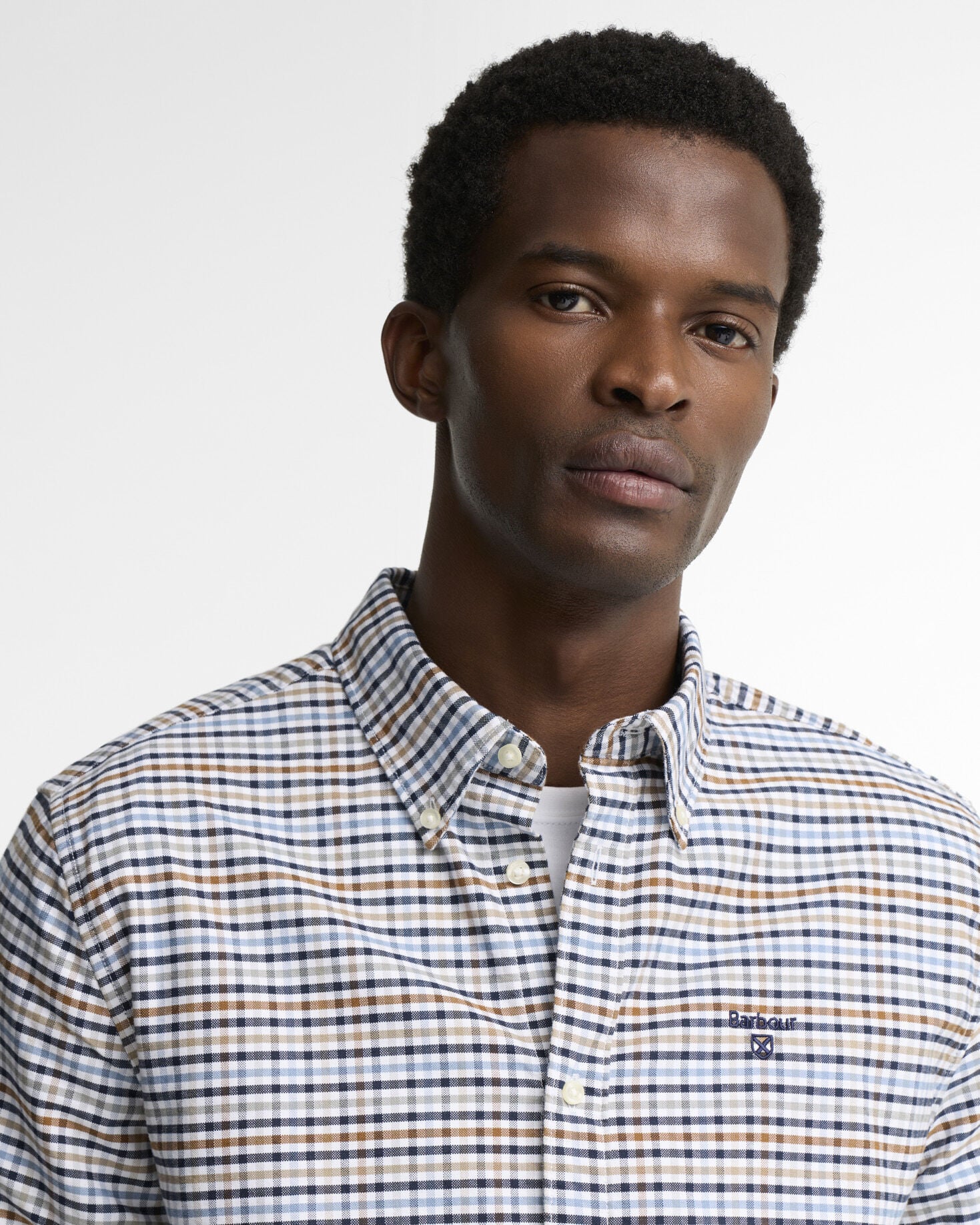 Barbour Rickwood Gingham Shirt Stone - detail