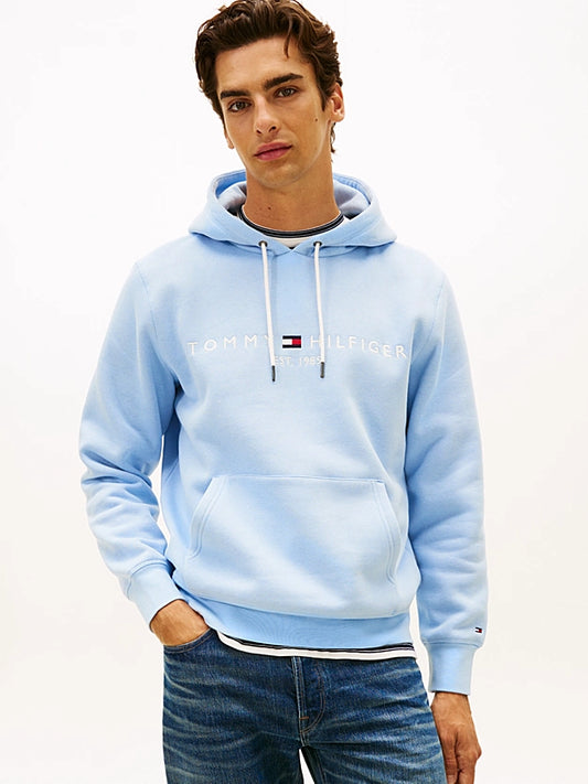 Tommy Hilfiger Logo Embroidery Flex Fleece Hoody - Well Water MW0MW11599_C1Y_main