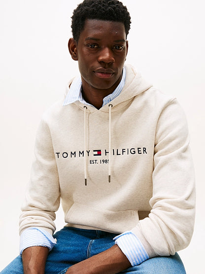 Tommy Hilfiger Logo Embroidery Flex Fleece Hoody - Heathered Oatmilk MW0MW11599_HGF_alternate1