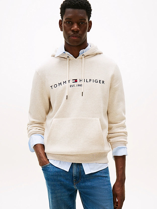 Tommy Hilfiger Logo Embroidery Flex Fleece Hoody - Heathered Oatmilk MW0MW11599_HGF_main