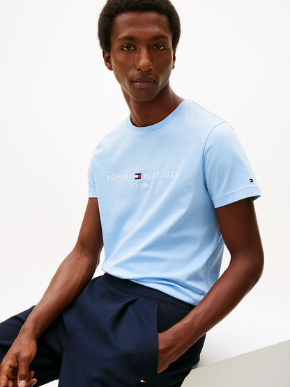 Tommy Hilfiger Logo Embroidery Jersey Slim T-shirt - Well Water MW0MW11797_C1Y_alternate1
