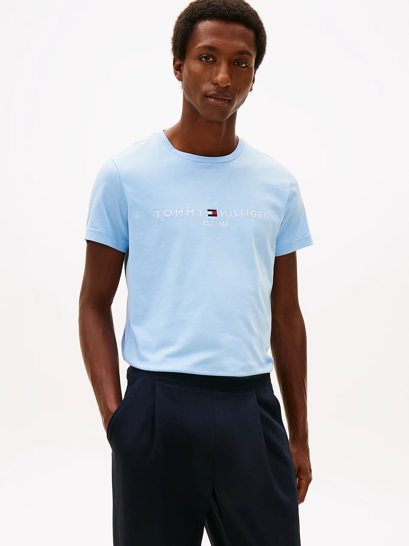 Tommy Hilfiger Logo Embroidery Jersey Slim T-shirt - Well Water MW0MW11797_C1Y_main