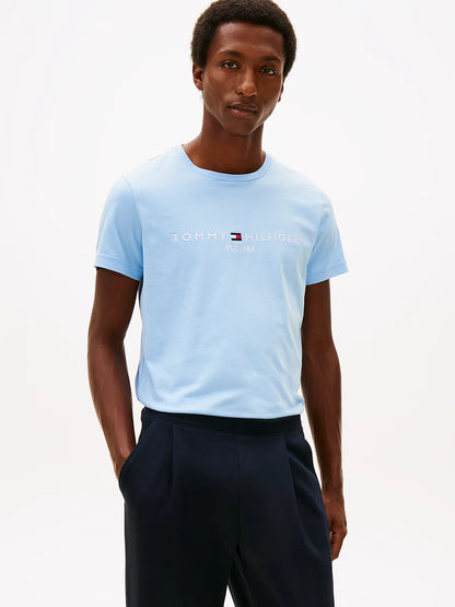 Tommy Hilfiger Logo Embroidery Jersey Slim T-shirt - Well Water MW0MW11797_C1Y_main