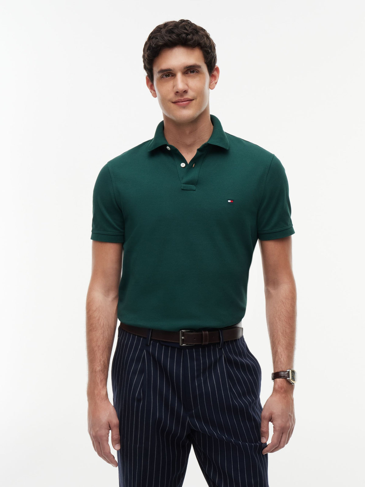 Tommy Hilfiger 1985 Regular Fit Pique Polo - Ornamental Green MW0MW17770_L6K_alternate1_ay