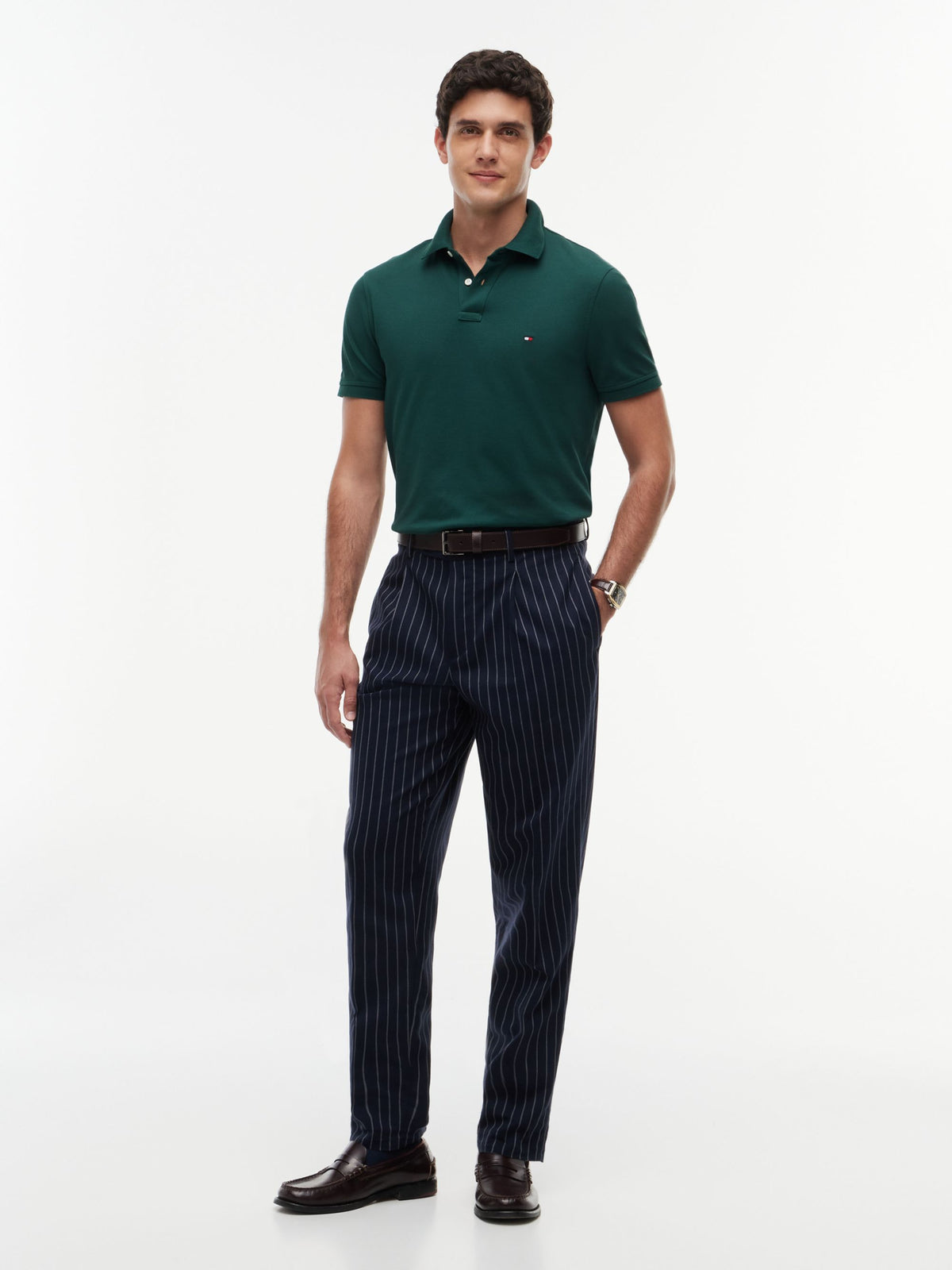Tommy Hilfiger 1985 Regular Fit Pique Polo - Ornamental Green MW0MW17770_L6K_alternate2_ay