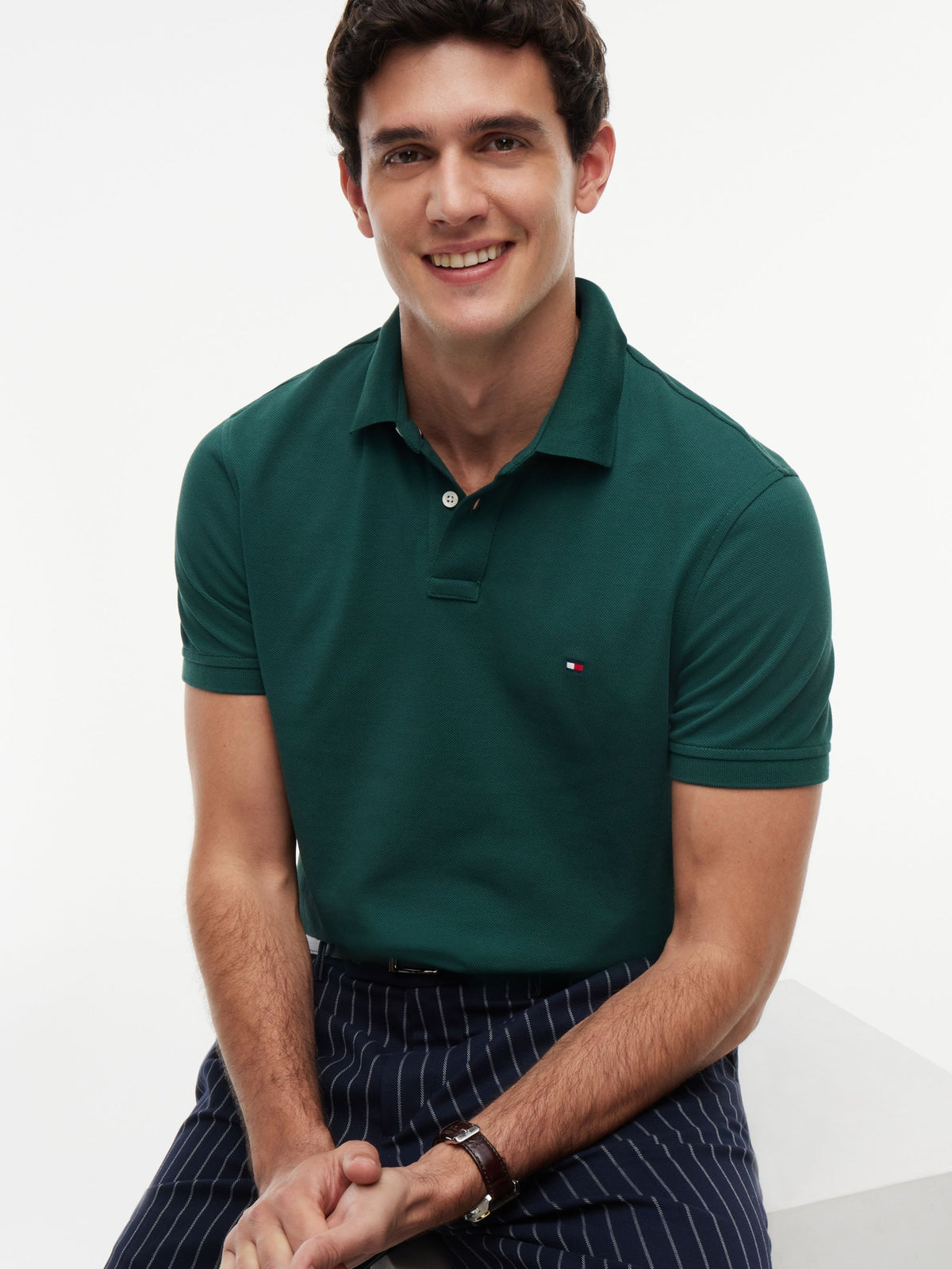 Tommy Hilfiger 1985 Regular Fit Pique Polo - Ornamental Green MW0MW17770_L6K_alternate3_ay