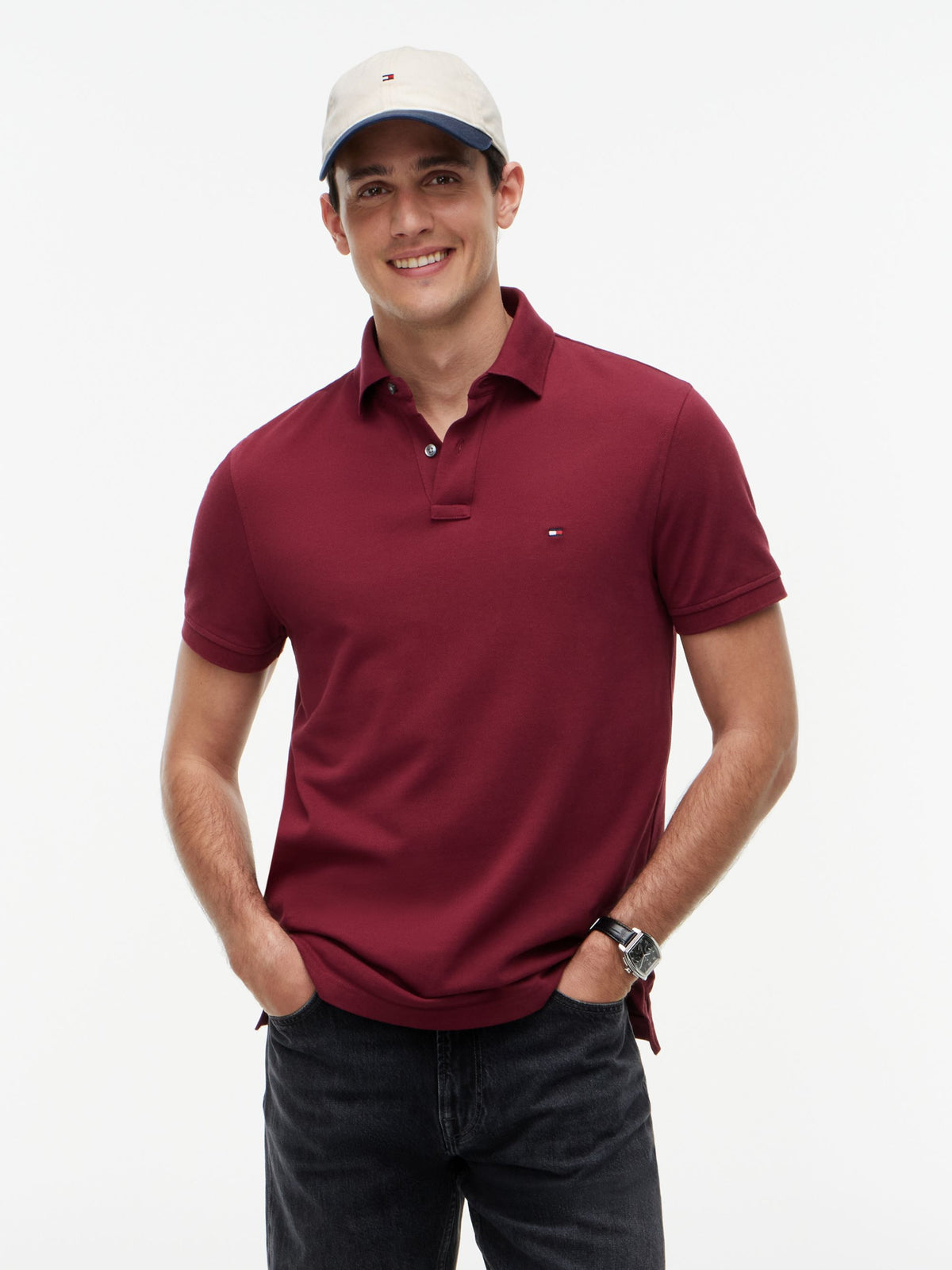 Tommy Hilfiger 1985 Regular Fit Pique Polo - Burgundy MW0MW17770_VLP_alternate1_ay