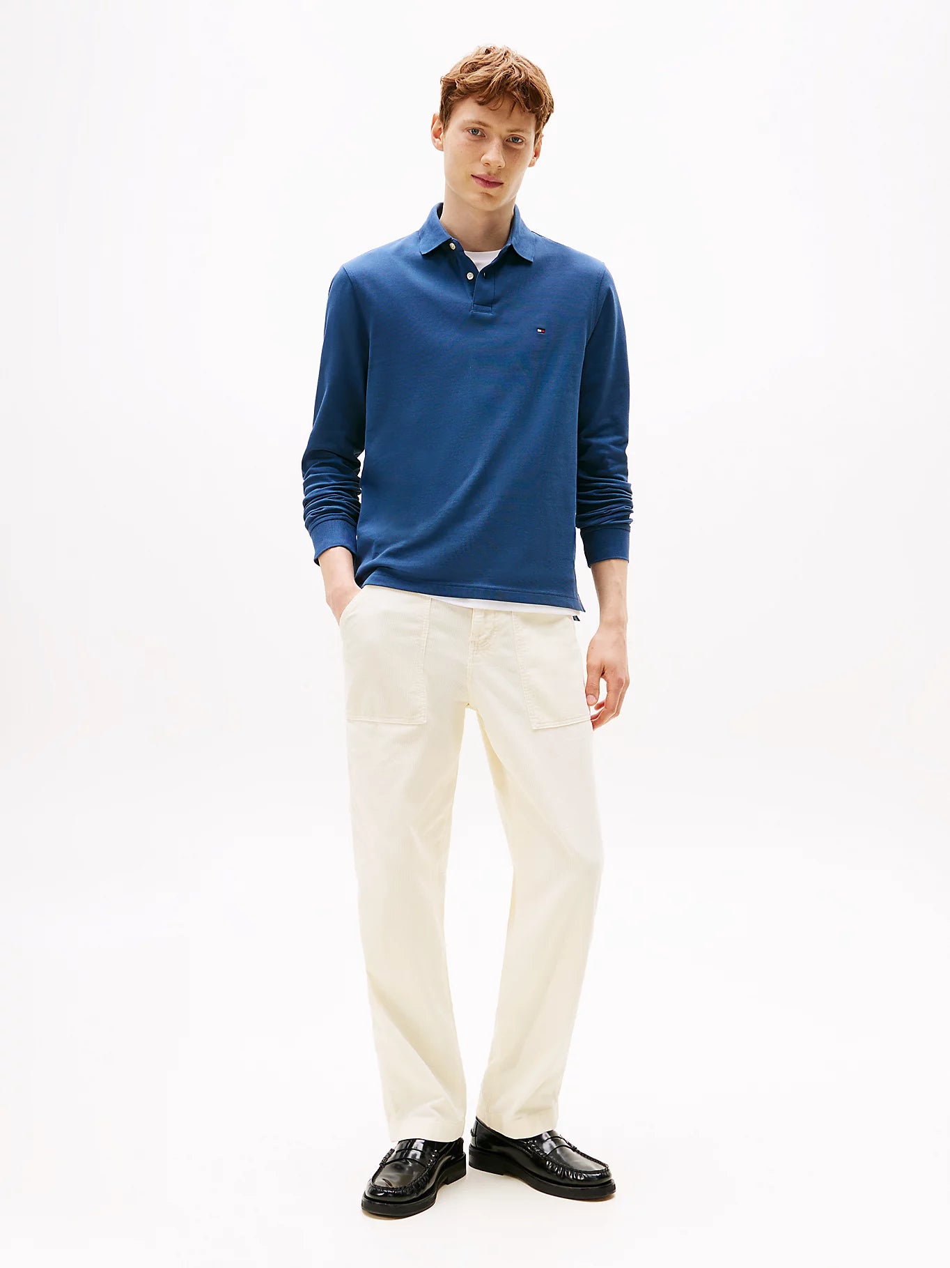 Tommy Hilfiger 1985 Regular Fit Pique Long Sleeve Polo Shirt - Aegean Sea MW0MW20183_DBZ_alternate2