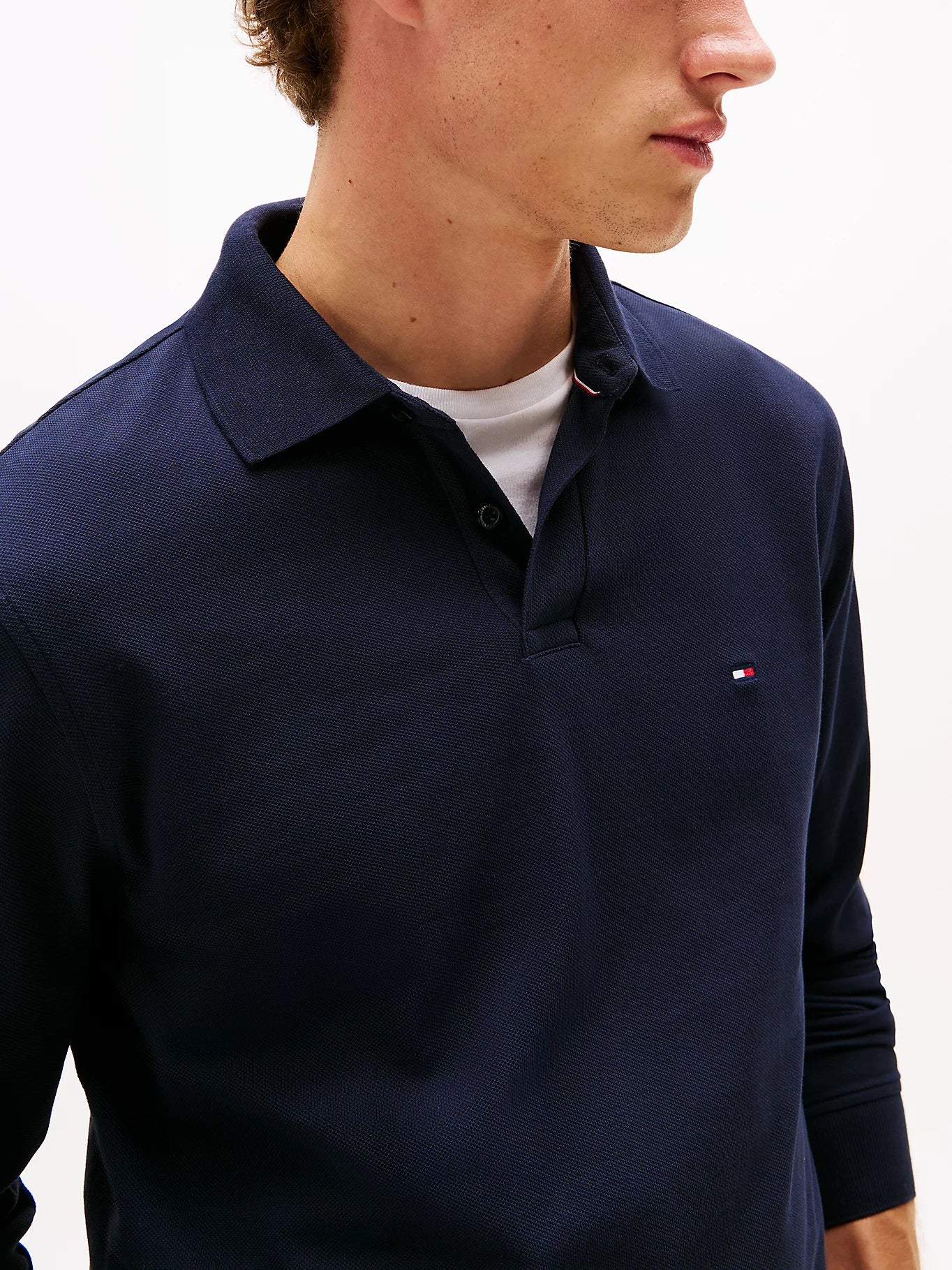 Tommy Hilfiger 1985 Regular Fit Pique Long Sleeve Polo Shirt - Desert Sky MW0MW20183_DW5_alternate1