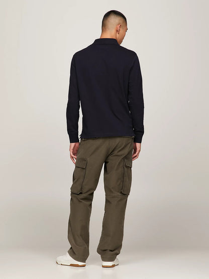 Tommy Hilfiger 1985 Regular Fit Pique Long Sleeve Polo Shirt - Desert Sky MW0MW20183_DW5_alternate5