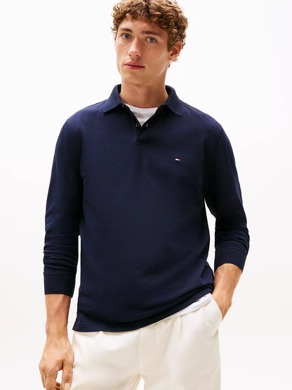 Tommy Hilfiger 1985 Regular Fit Pique Long Sleeve Polo Shirt - Desert Sky MW0MW20183_DW5_main