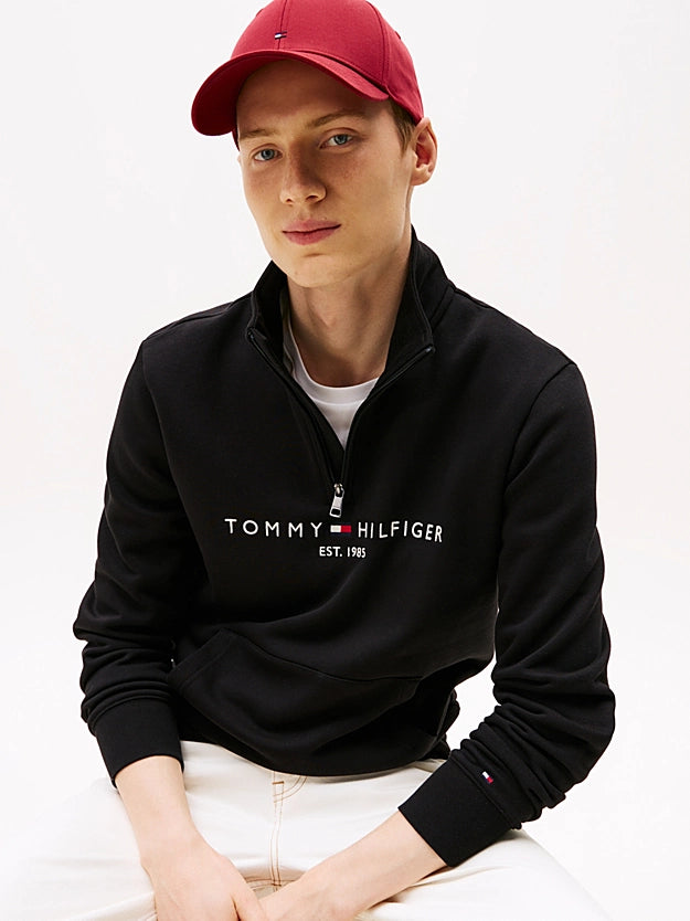 Tommy Hilfiger Logo Embroidery Half-Zip Jumper - Black MW0MW20954_BDS_alternate1