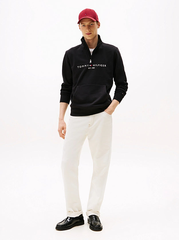 Tommy Hilfiger Logo Embroidery Half-Zip Jumper - Black MW0MW20954_BDS_alternate2