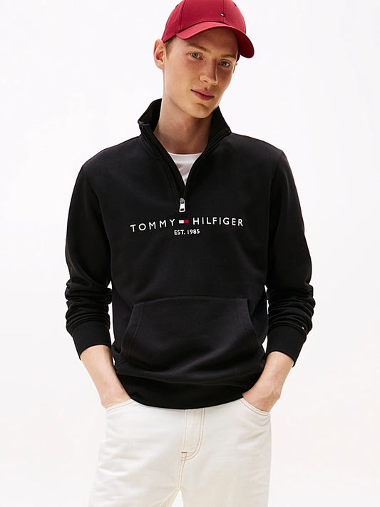 Tommy Hilfiger Logo Embroidery Half-Zip Jumper - Black MW0MW20954_BDS_main